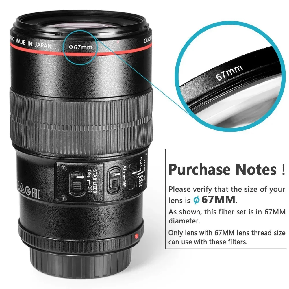 Filtro de lente de cámara Lightdow 6 en 1 Kits UV + CPL + FLD + ND 2 4 8 49mm 52 55 58 62 67 72 77 82 para lente de cámara Cannon Nikon