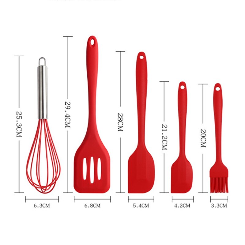 5 PCS Silicone Cooking Utensils Set Non-Stick Spatula Shovel Wooden Handle Cooking Tools Set Kitchen Tools
