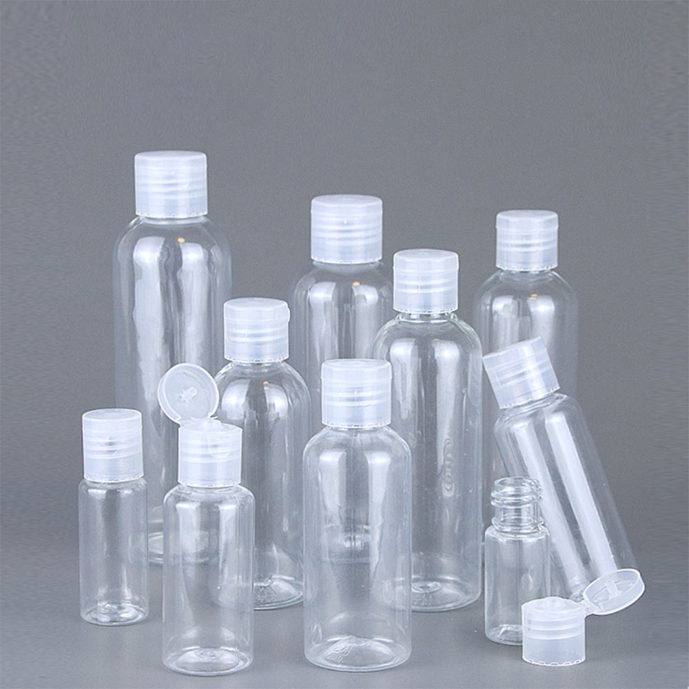Reiseflasker 15ml 30ml 50ml 100ml 150ml 200ml 250ml 500ml lotionflaske gjennomsiktig plasthetteglass til kjæledyr med vippelokk for kosmetikk