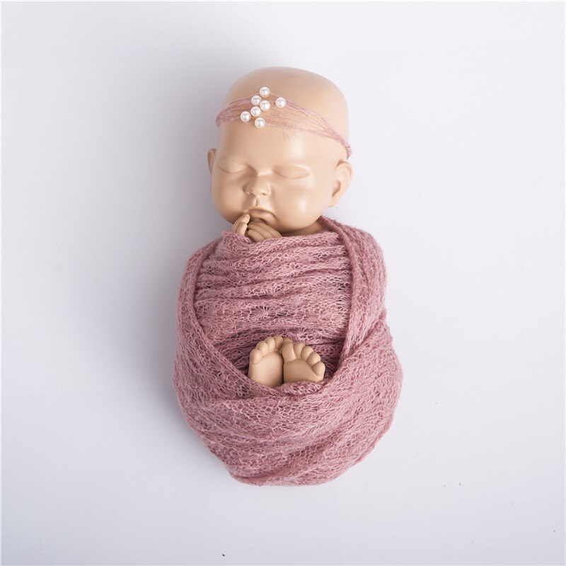 40*150 cm Newborn Baby Mohair Photography Wraps Blanket With Pearl Headband Headwear Infant Soft Knitted Wrap Cloth Accessories