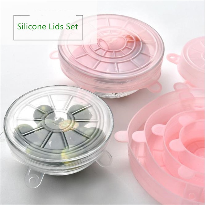6 pçs silicone tampas de estiramento universal silicone envoltório de alimentos tigela pote tampa de silicone pan cozinhar acessórios da cozinha
