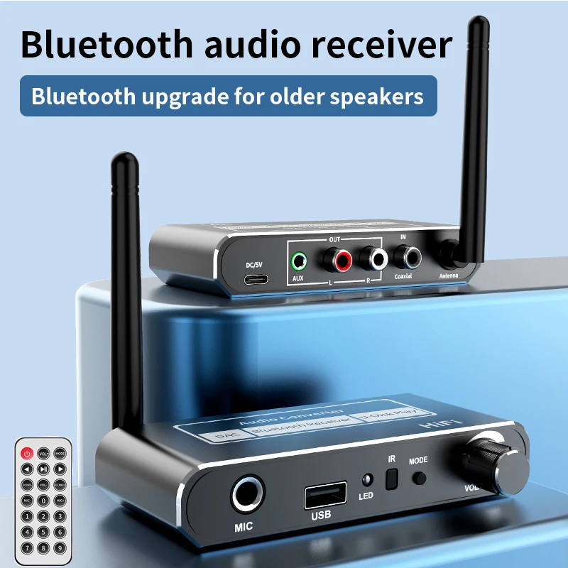 Receptor de Audio DAC HIFI con Bluetooth 5,2, convertidor Coaxial Digital a analógico de 3,5mm, AUX, RCA, micrófono, adaptador inalámbrico ESTÉREO