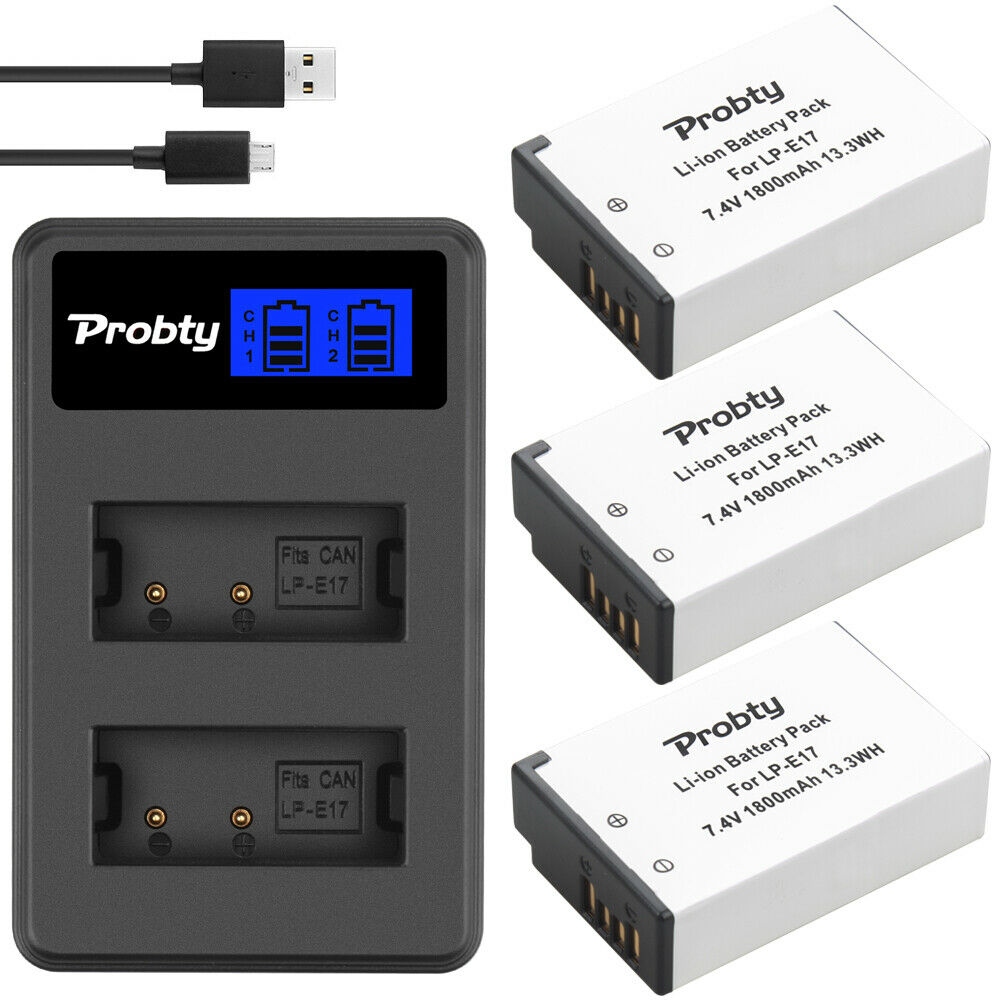 Probty-Batería de LP-E17 LPE17 LP E17 de 1800mAh para cámaras Canon EOS 200D M3 M6 750D 760D T6i T6s 800D 8000D Kiss X8i: 3BatteryWithCharger