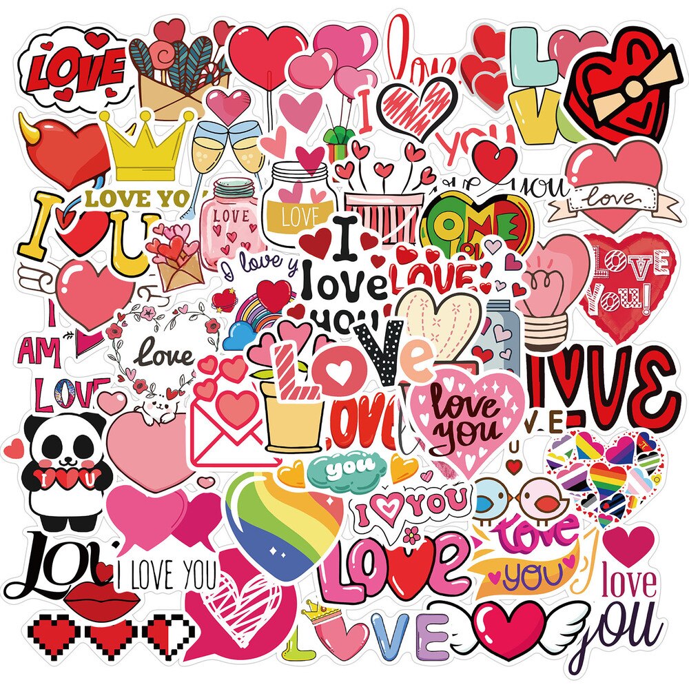 50 Stuks I Love U Valentijnsdag Stickers Cadeau Voor Liefhebbers Om Diy Gitaar Motorfiets Skateboard Auto Laptop Koelkast decal Sticker