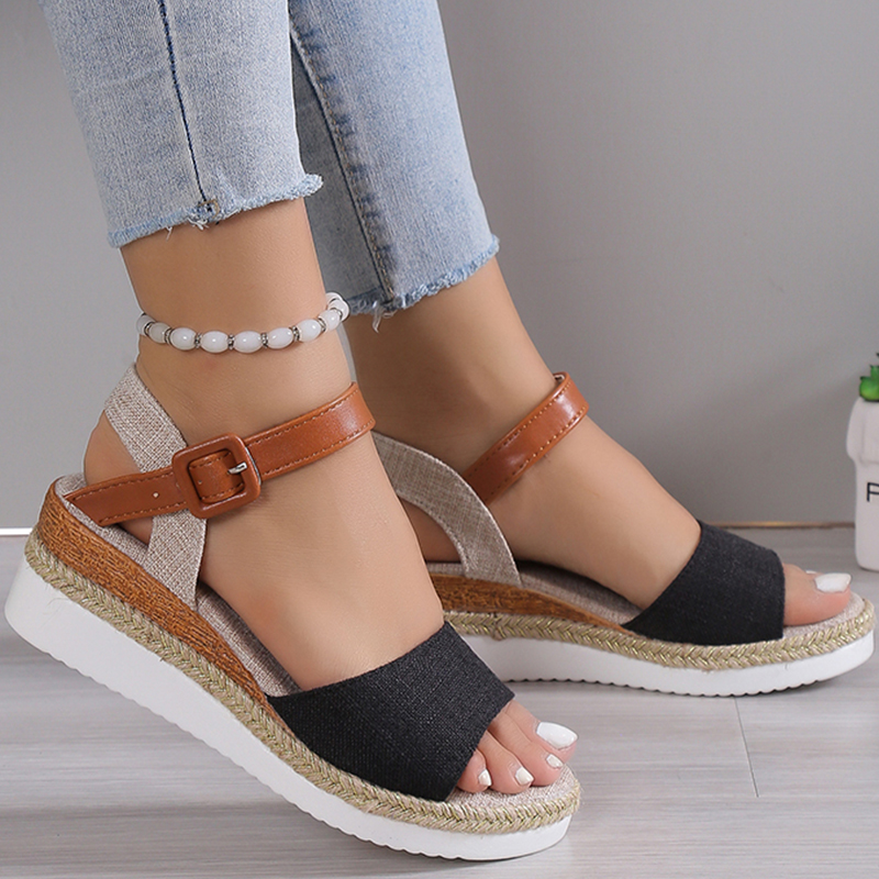 Sandalias de Mujer, Sandalias de tacón con cuña y Punta abierta, zapatos de verano 2025, Sandalias de plataforma baja para Mujer, zapatos de tacón de cáñamo antideslizantes