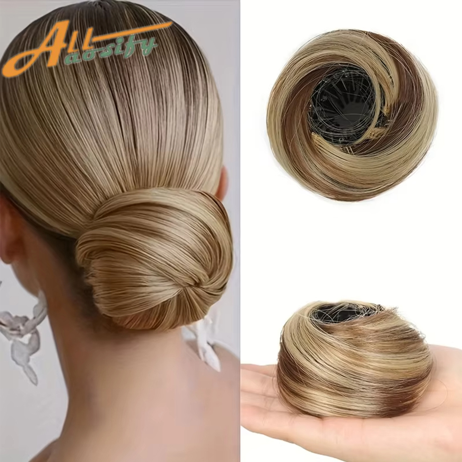 Clip sintetica nelle estensioni del panino per capelli disordinati Mini ciambella Updo posticci per donne Ragazze Chignon retrattili a forma di nido d'uccello: # 6