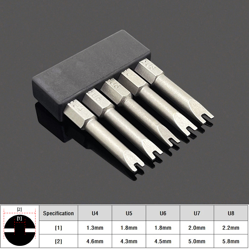 Magnetisk u-formad skruvmejselbitssats 1/4 " insex  s2 stål 50mm u4 u5 u6 u7 u8 u- typ skruvmejselbits spärrnyckel handverktyg