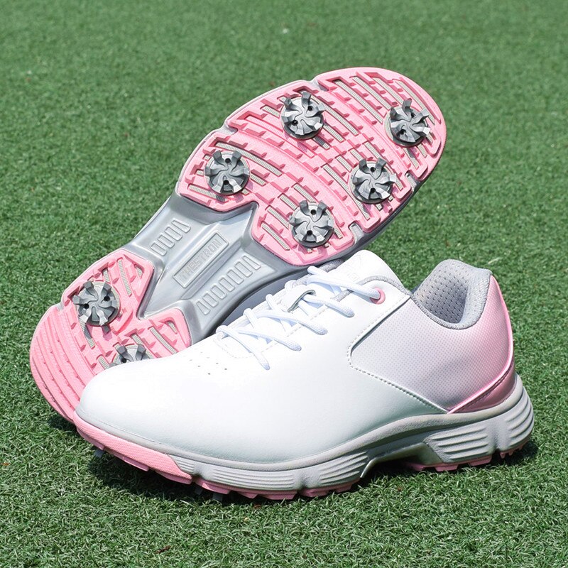 Women Golf Shoes Waterproof Comfortable Golf Training Sneakers for Ladies Brand Outdoor Golf Sport Shoes: Pink / 8.5