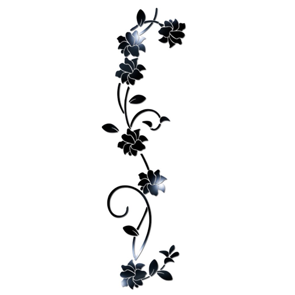 Bauhinia-pegatinas de espejo acrílico para pared, accesorios de decoración para dormitorio, sala de estar, enredadera de flores: Negro