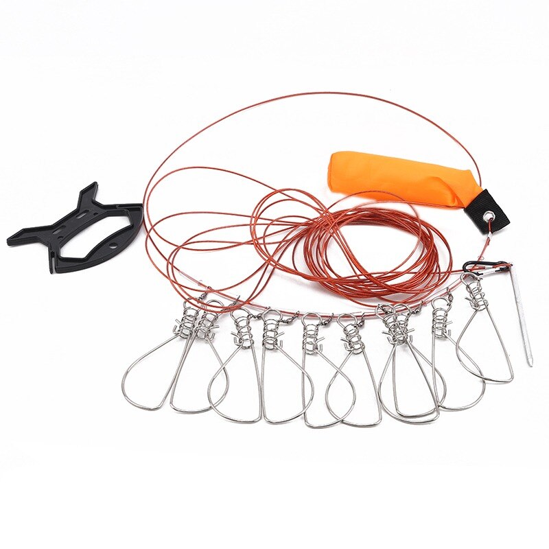 Fish locker Fishing Ropes 5m Fishing Lock Buckle Stainless Steel Live Belt Float Fish Stringer Fishing Accessories: D 10-buckle wire