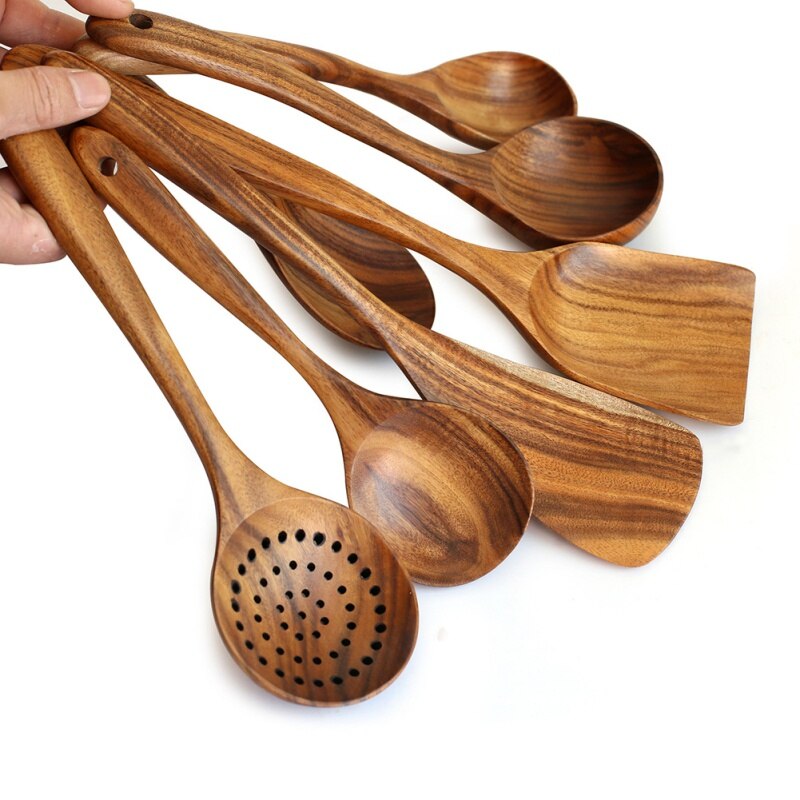 Ongeverfd Acacia Hout Servies Lepel Pollepel Turner Koken Lepels Scoop Keuken Tool Lange Rijst Vergiet Soep Skimmer Set