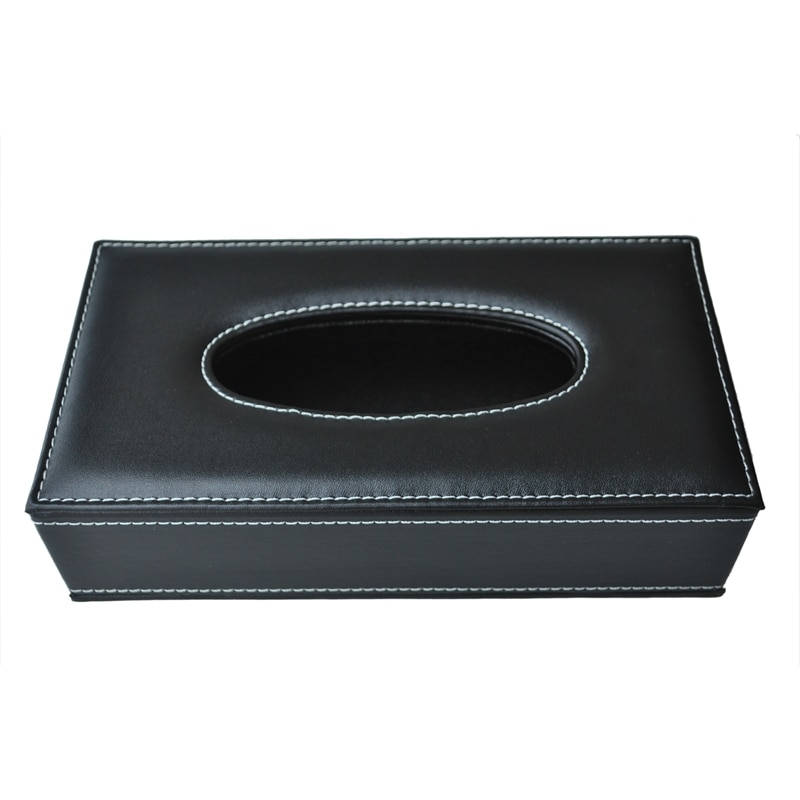 Car Home Rectangle Shaped Faux Leather Case Paper Tissue Box Holder Black: Default Title