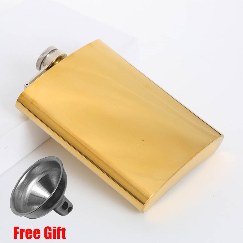 Colorful 8oz Stainless Steel Hip Flask With Free Funnel Whiskey Wine Bottle Retro Alcohol Pocket Flagon Portable Drinkware: Gold