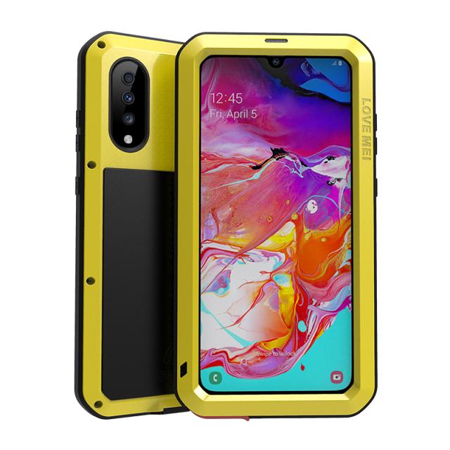 AMORE MEI Potente Cassa Del Metallo Per Samsung Galaxy A70 Cassa di Alluminio Impermeabile Antiurto Copertura per Samsung A70 Gorilla di vetro UN 70: yellow / original package