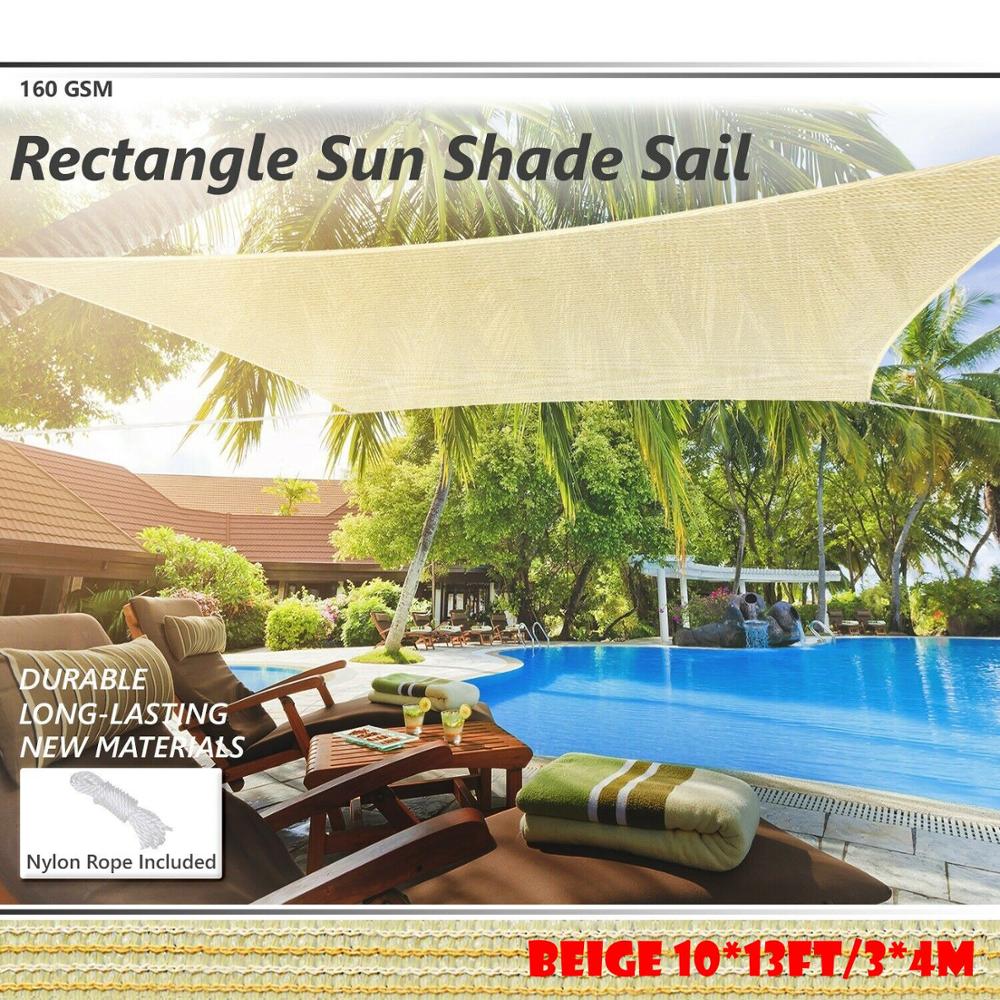 Rectangle Sun Shade Sail Garden Yard Pool Cover UV Block Outdoor Canopy Patio: Beige 10x13ft