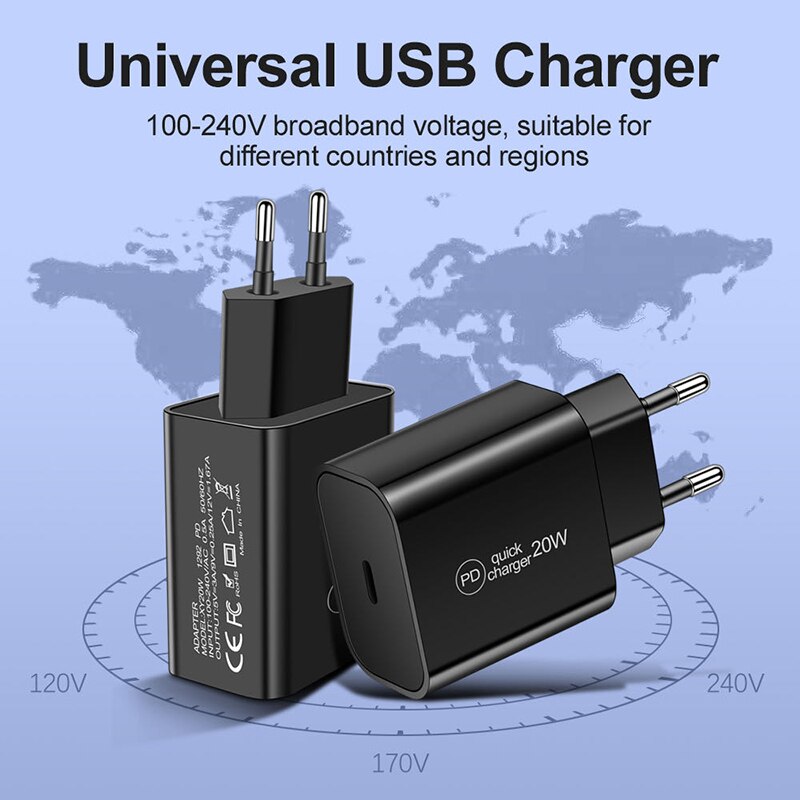 Schnellladegerät 20w pd typ-c netzteil eu/us/uk stecker für iphone 12, 11 pro max, xs, huawei  p40, ipad pro, samsung ladegerät