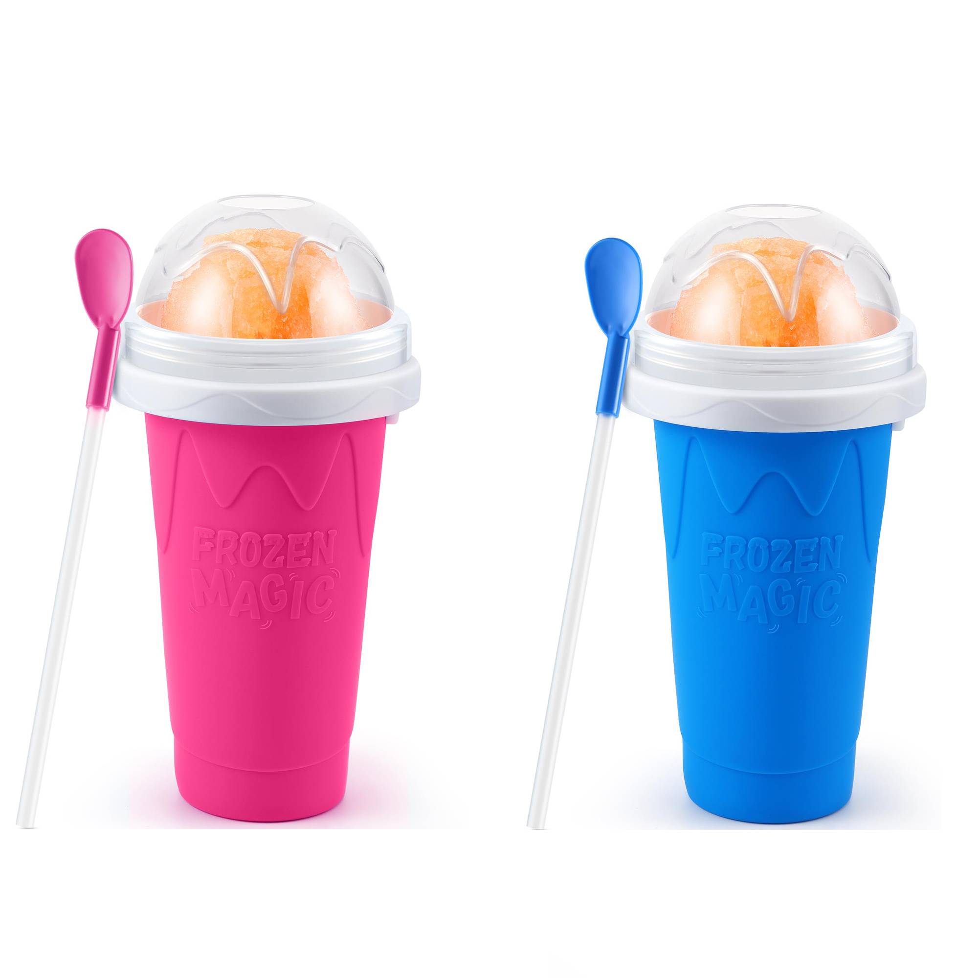 Taza Slushie DIY, tazas mágicas para hacer granizados, taza portátil para jugos, leche y helado, sílice de doble capa con tapa y pajita: Caqui oscuro