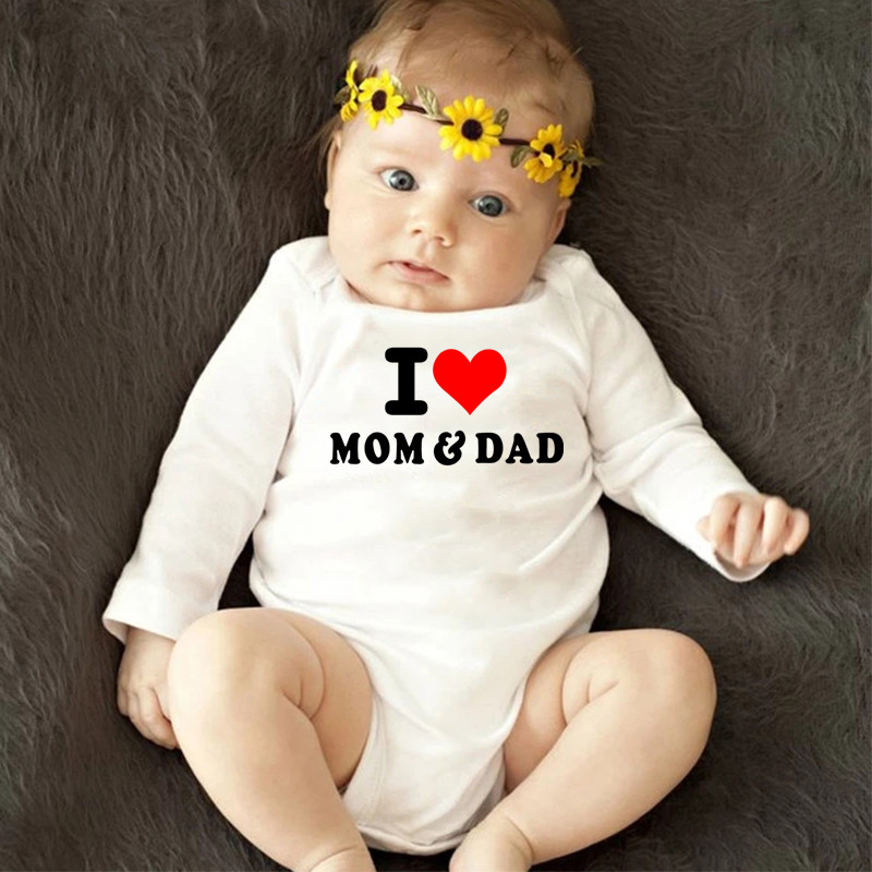 Eu amo a mãe &amp; o pai do bebê bodysuits meninos meninas unisex manga longa algodão macacão outono inverno ropa bodysuit infantil outfit