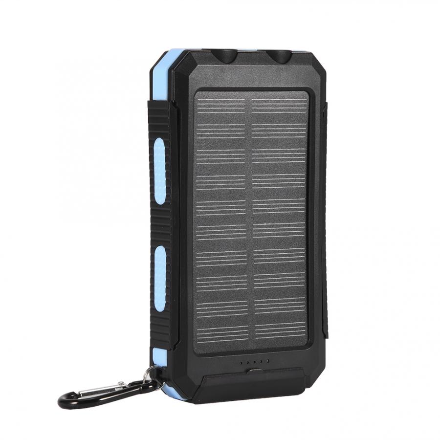 10000mAh Solar Power Bank USB Powerbank Waterproof Outdoor Light Battery External Portable Charging LED Light 2 USB Powerbank: blue