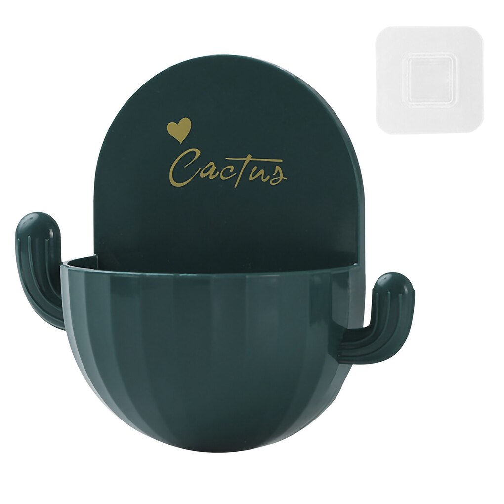 Storage Box Plastic Draining Organizer Wall Mounted Bathroom Container Holder with Hooks Bathroom Organizer: Blackish Green