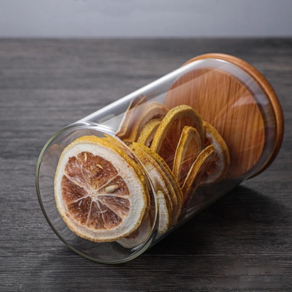 1PCS Transparent Container Candy Jar Spices Glass Glass Jars With Wood Lids Cookie Jar Kitchen Jars And Lids Sealed Canister