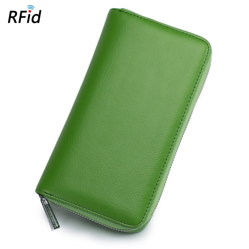 Leather RFID Blocking Credit Card Holder Men Anti Theft Travel Passport Long Wallet Women Business ID Holder 36 Cards Purse: Green