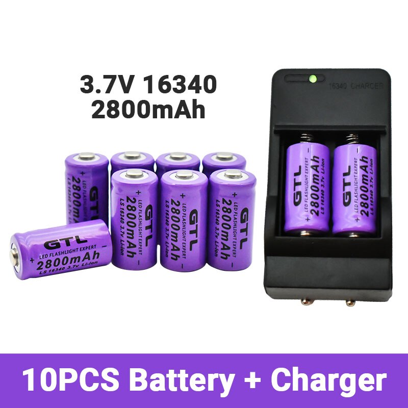 2800mAh Rechargeable 3.7V Li-ion 16340 Batteries CR123A Battery for LED Flashlight Travel Wall Charger 16340 CR123A Battery