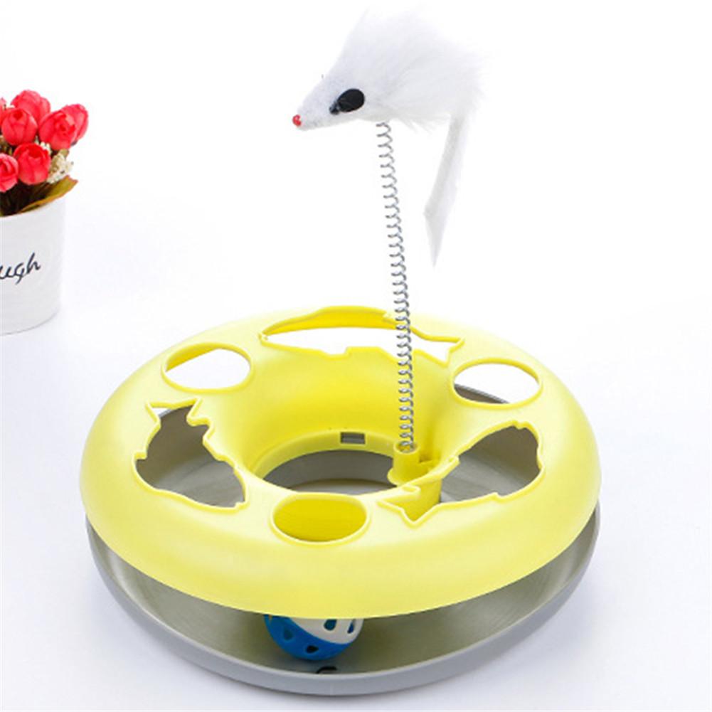 Pet Cat Toys Turntable Spring Mouse Toy Plastic Cat Carousel Puzzle Crazy Amusement Disk Cat Kitten Teaser Pet Interactive Toys: Yellow