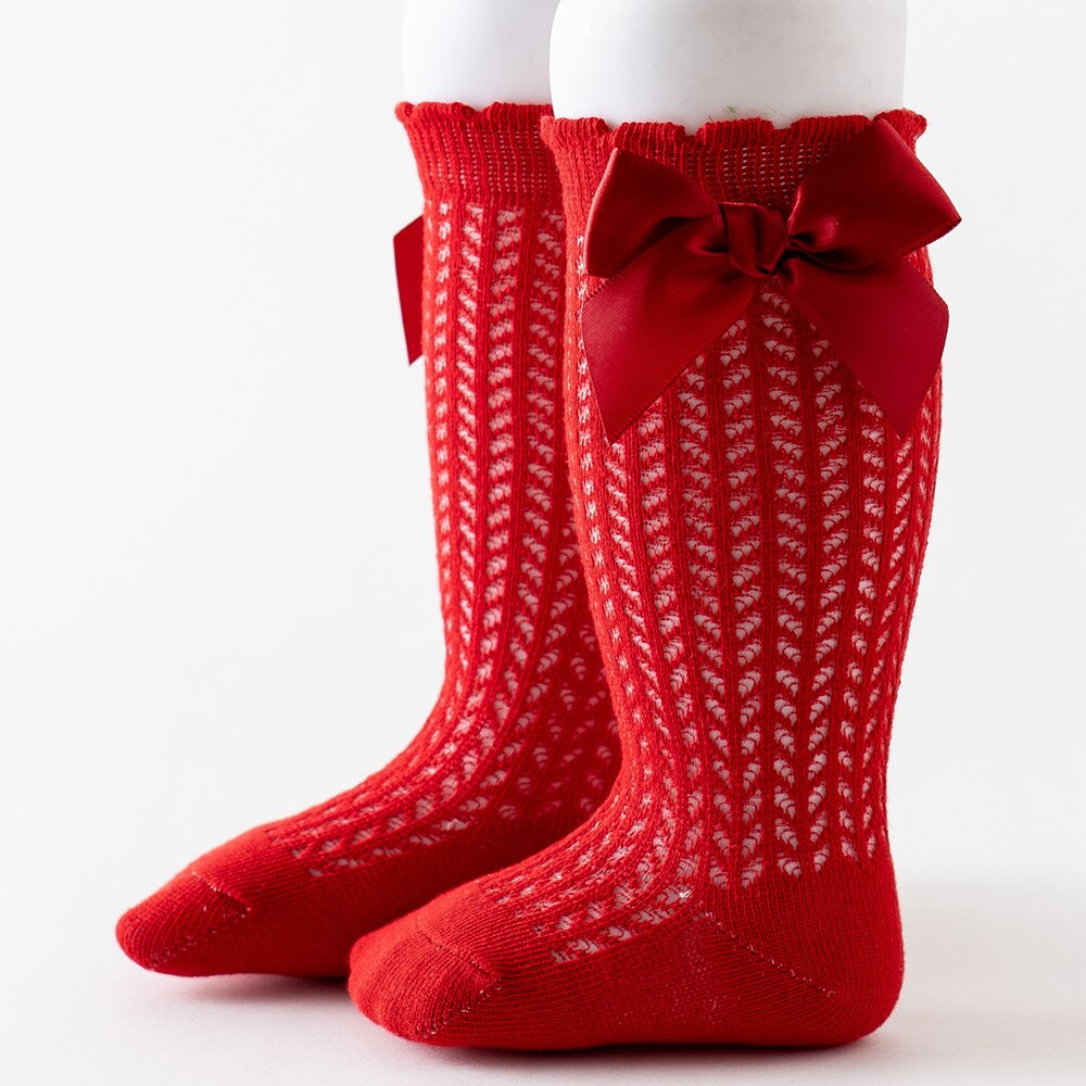 Baby Girl's Summer Socks Solid Color Breathable Comfortable Infant Socks with Bowknot for Birthday Party Vacation Photography: Red / 24M