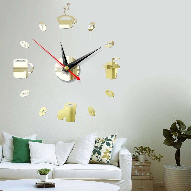 Wall Clock Modern Watch Large Quartz Wall Clocks 3D Diy Acrylic Mirror Mechanism Stickers Home Living Room Decoration: A