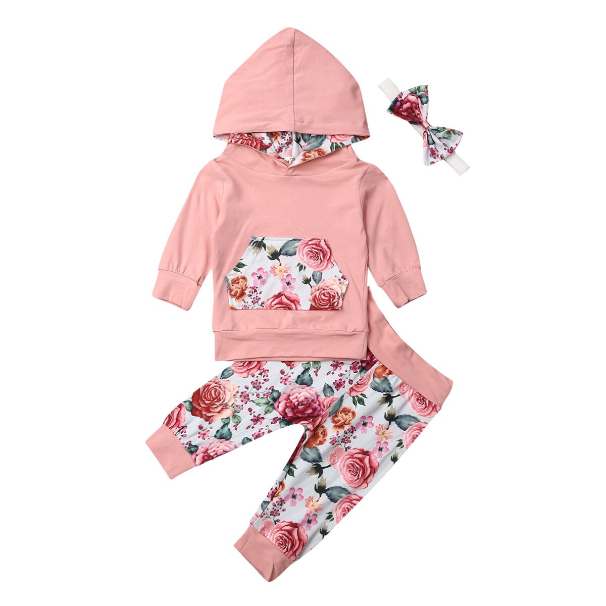 Småbørn baby pige outfits hættetrøjer blomsterbukser 3 stk tøj sæt træningsdragt