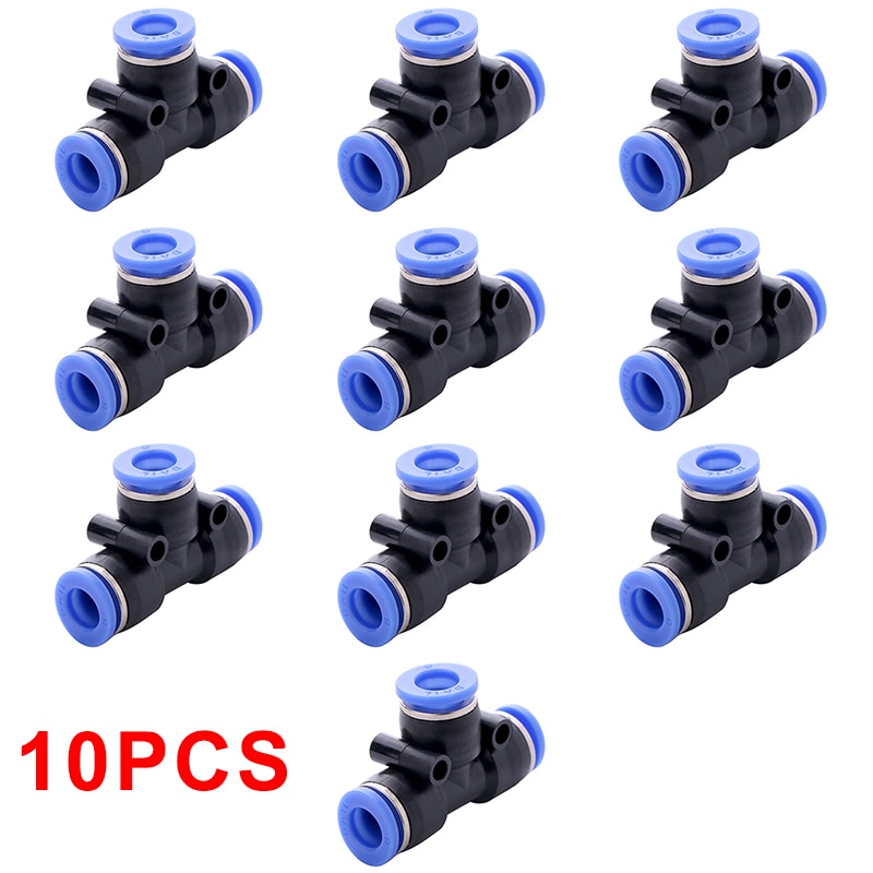10 stk pneumatisk t-formet tee union forbindelsesrør one touch tryk ind luft fitting slange hjem luft/vand slange rør  od 6mm