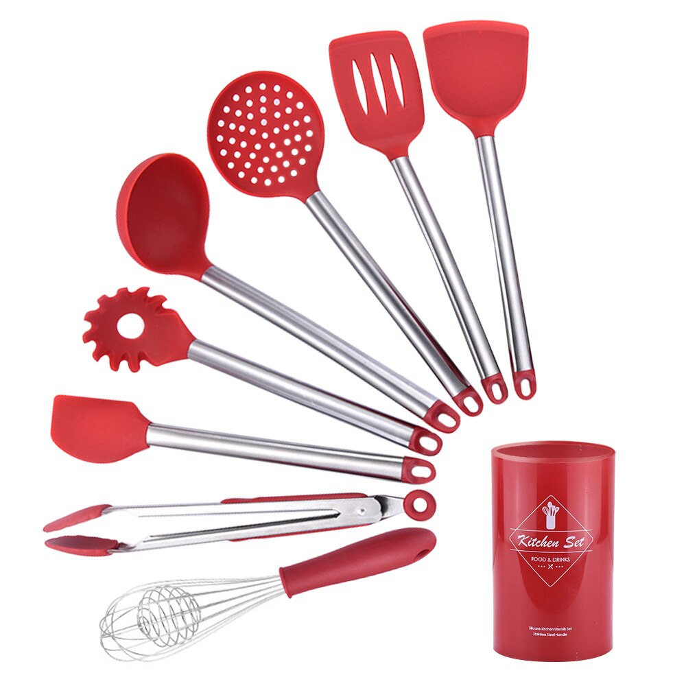 Cooking Tools Set Premium Silicone Kitchen Cooking Utensils Set With Storage Box Turner Tongs Spatula Spoon Turner 8 or 11pcs: O