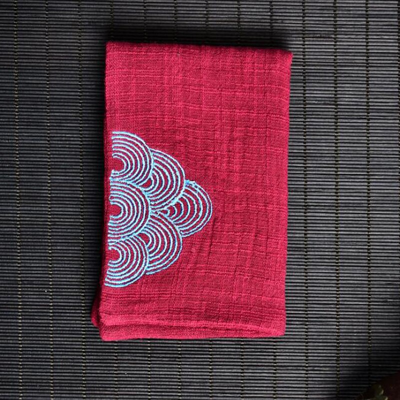 2 st 28 x 19cm enkla broderade kökshanddukar teservetter kökshandduk traditionell kinesisk stil liten storlek: Röd design 3
