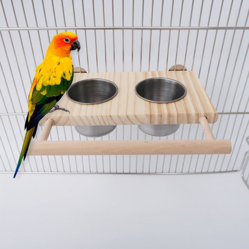 Vogel Voeden Bekers Met Klem Papegaaienkooi Water Feeder Bowl Rvs Coop Schotel Platform Baars Stand Speelgoed