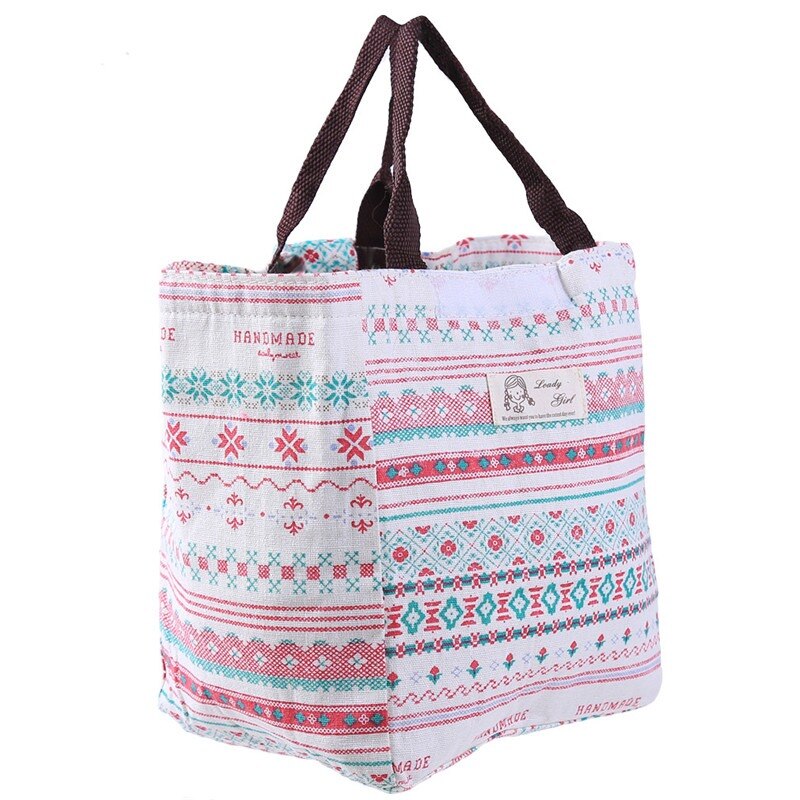 Cotton Canvas Lunch Box Insulation Bag Picnic Bag Simple Letter Type Large Capacity Multi-Purpose Cloth Bag Foods Organizer: B-03