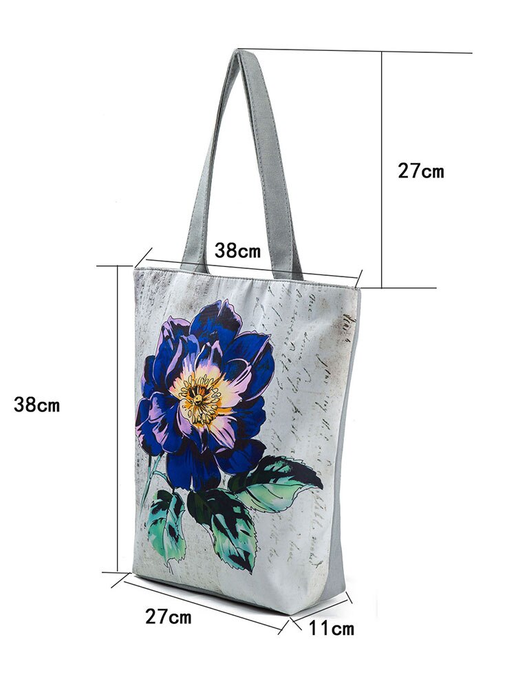 Miyahouse Hoge Capaciteit Vrouwen Tote Bag Blue Bloemenprint Schoudertassen Shopper Boodschappentas Draagbare Buiten Zak