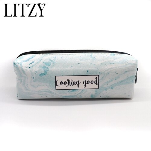 Marmer Etui School Leuke Potlood Gevallen Voor Meisjes Jongen Kawaii Lederen Grote Pen Tas Pencilcase Zakje School Briefpapier: Light green 1