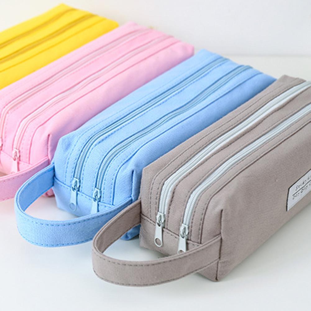 Draagbare Dubbele Laag Grote Capaciteit Etui Tas Creatieve Korea Stof Pen Box Pouch Case School Office Stationarys Levert