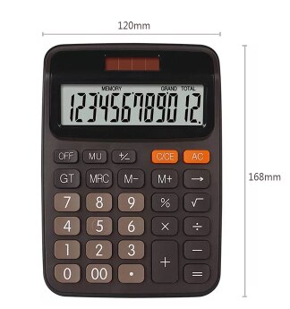 12 Digit Desk Calculator Large Buttons Financial Business Accounting Tool Big Buttons Battery Office Free 12 Pens and Notebook: Black