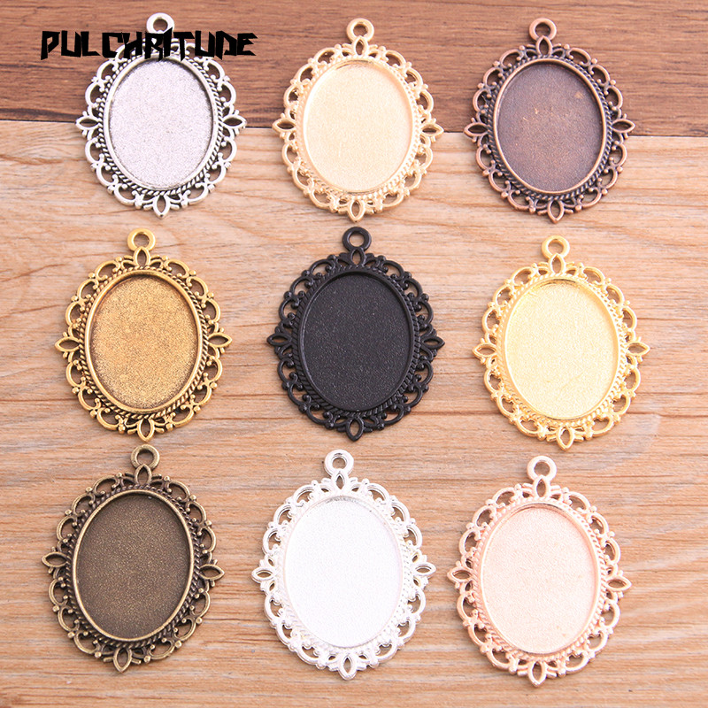 6 Pcs 18*25 Mm Binnenmaat 9 Kleur Klassieke Stijl Ovale Cabochon Base Instellen Charms Hanger Voor Diy sieraden Maken