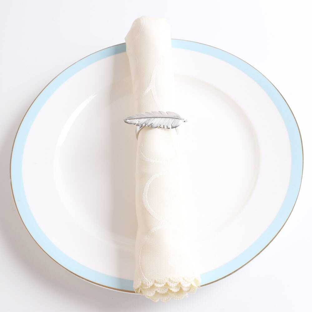 Anneau de serviette de table européen en métal, feuille, boucle, plume