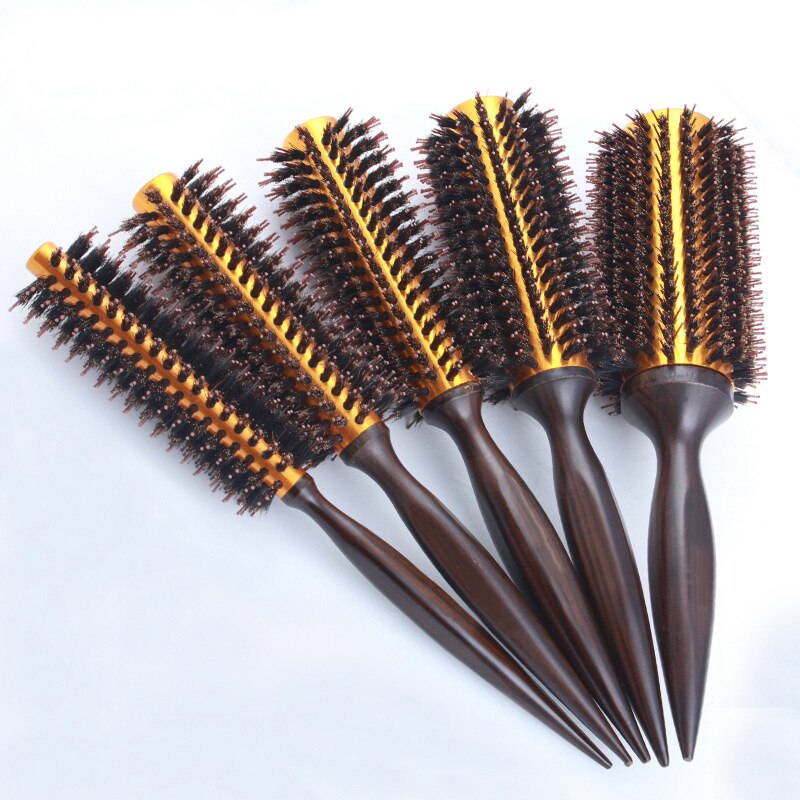 Irui 1pc naturlige ornebørster rundt hår rullebørste træskaft hårkam til tørring styling curling: Hver størrelse et stykke