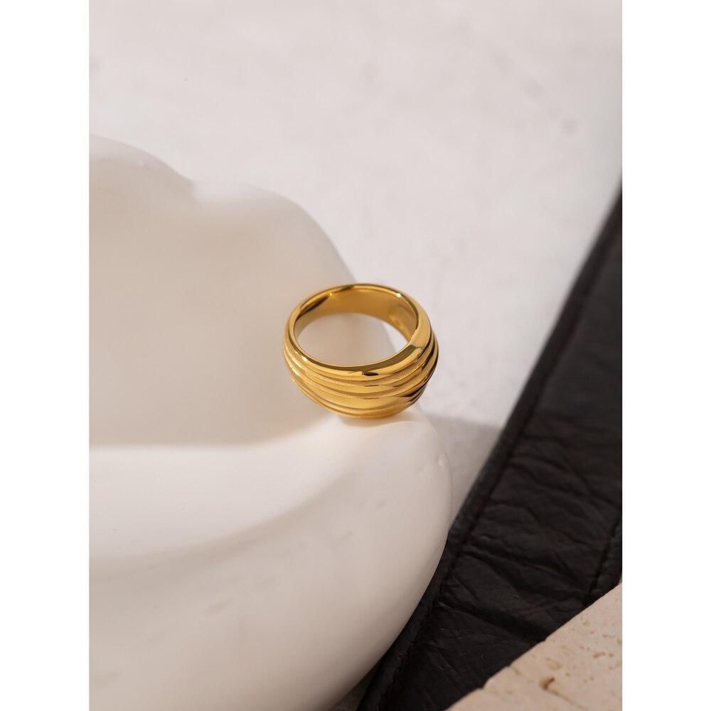 Yhpup chique metal redondo anel de aço inoxidável para as mulheres cor do ouro textura de metal novo design anel de jóias presente de festa de natal 2020