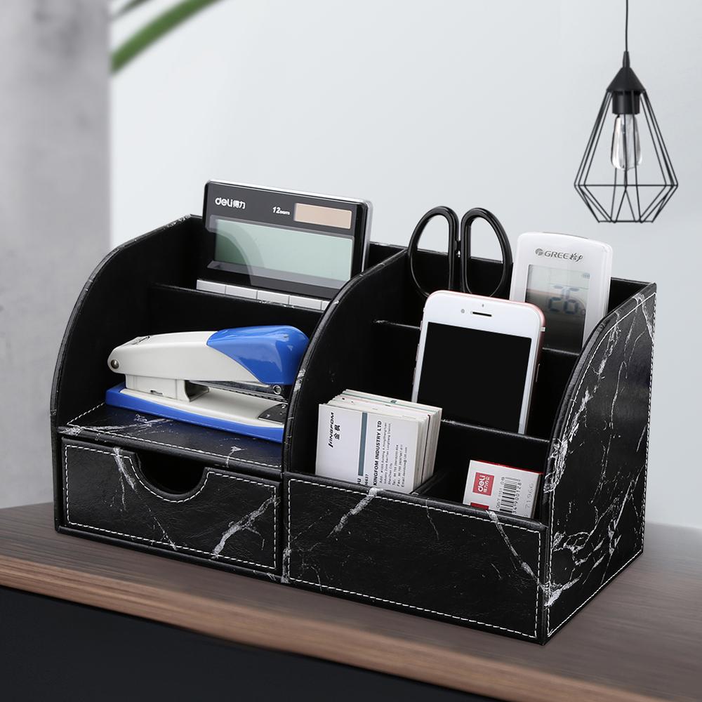 Office Supplies Multi-functional Stationery Storage boxes Pen holder Pencil Box Large capacity Desk organizer with drawer: 1954 black marble