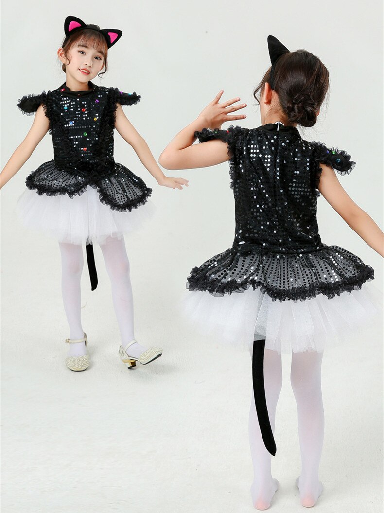 Zwarte Kat Kostuum Voor Kinderen Meisjes Stage Performance Kleding Dier Kleren Kawaii Carnaval Festival Party