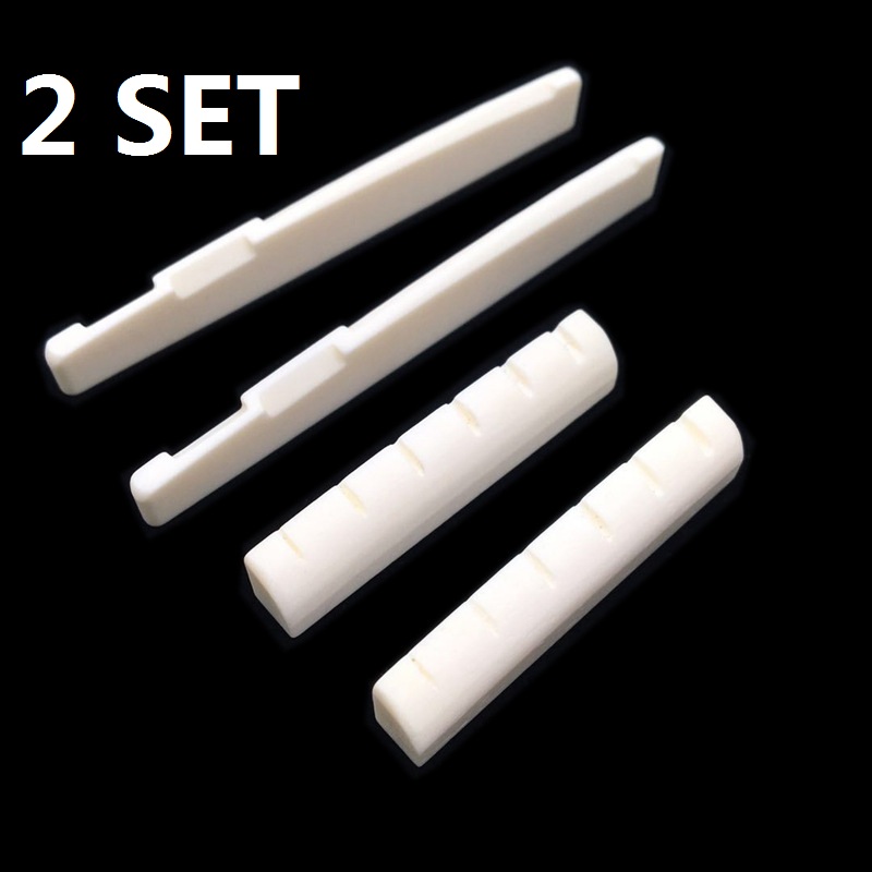 2 Sets of 4pcs Acoustic Guitar Bone Bridge Saddle and Nut Made of Real Bone: Default Title