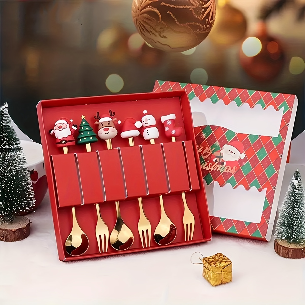 2/4/6 Stuks Kerst Vork En Lepel Set, Roestvrij Staal Creatief Servies, koffie Thee Dessert Vorken En Lepels Set