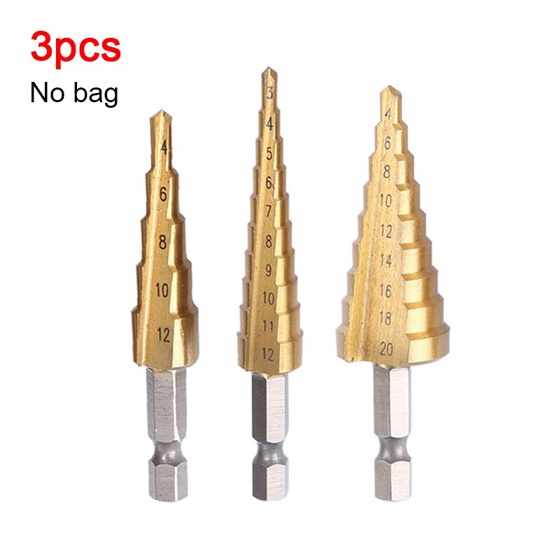 Stap Boor 3-12Mm 4-12Mm 4-20Mm 4-32Mm Hss rechte Groef Titanium Coated Hout Metaal Hole Cutter Boren Power Tools Set: 3-12 4-12 4-20
