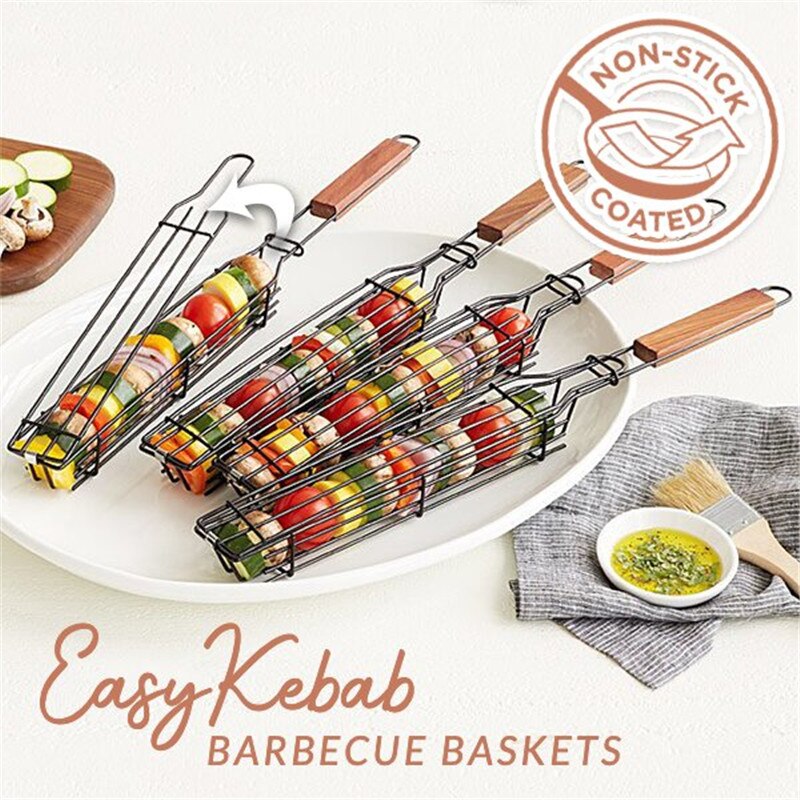 Malla de Metal para parrilla de barbacoa, mallas para barbacoa, malla de asador de pescado portátil, cesta para barbacoa, herramientas para barbacoa, accesorios de cocina